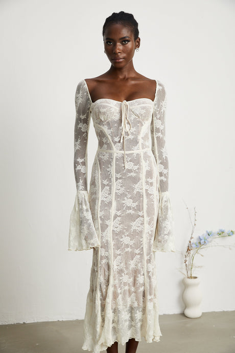 Charisme Lace Corset Bodycon Midi Dress White