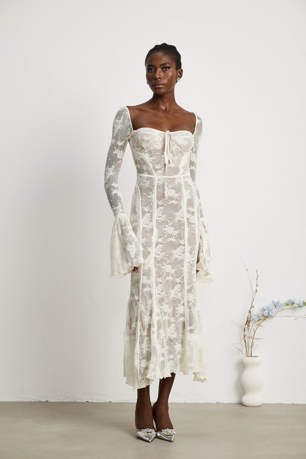 Charisme Lace Corset Bodycon Midi Dress White