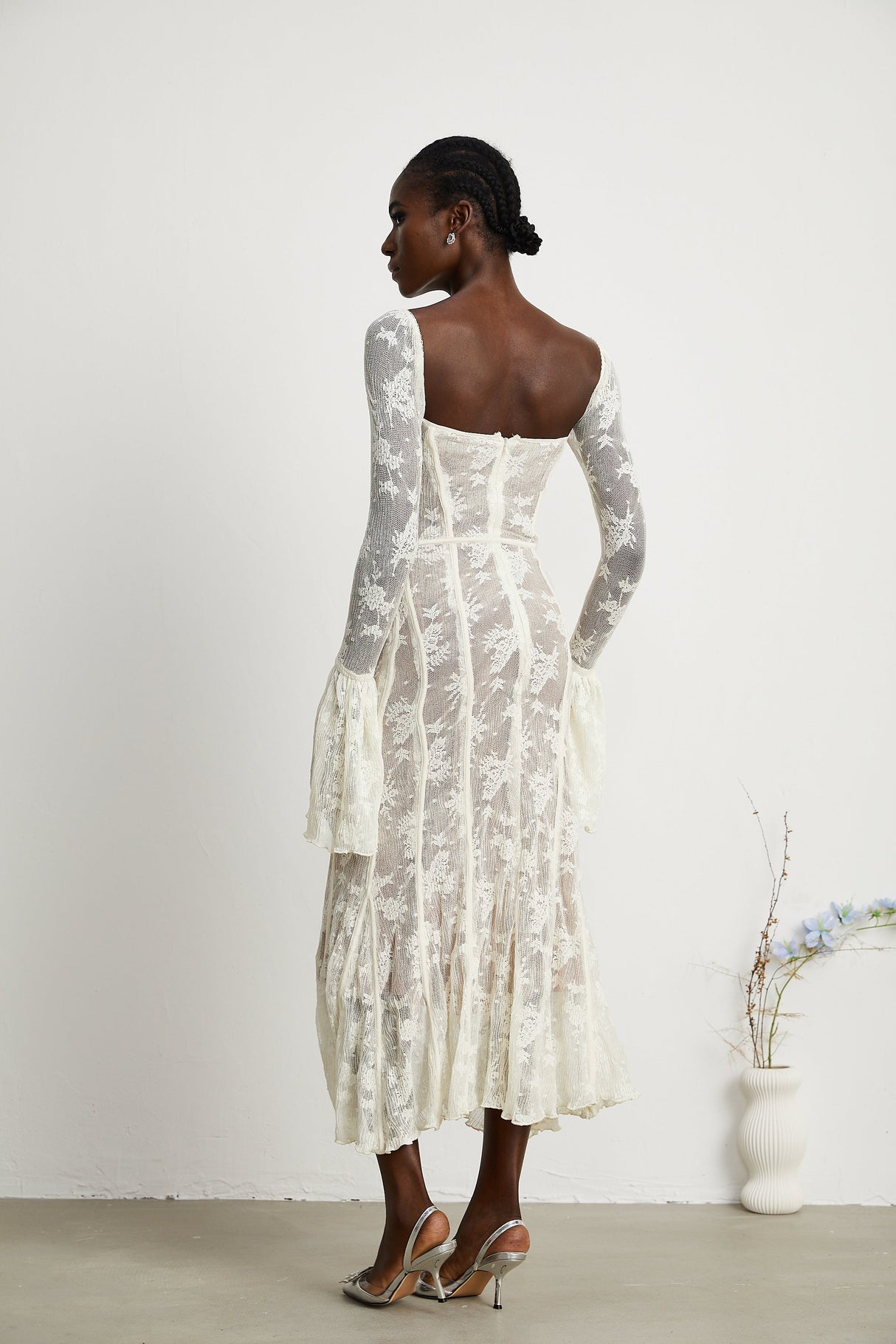 Charisme Lace Corset Bodycon Midi Dress White