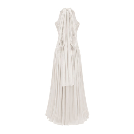 Vraie Plunging V-Neck Pleated Maxi Dress / White
