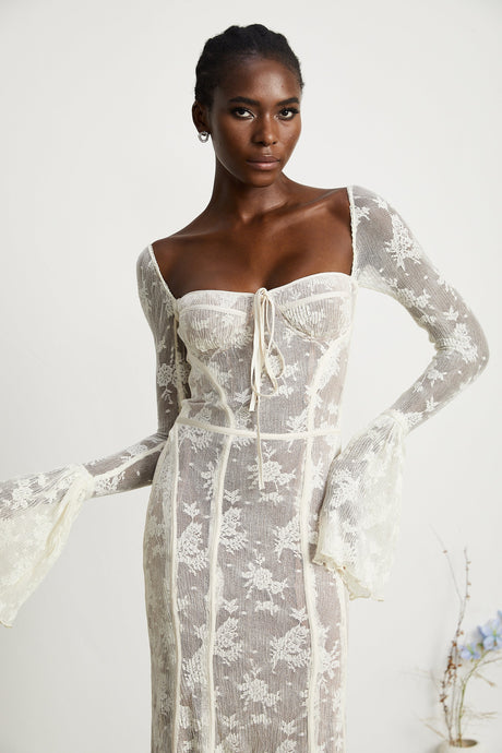 Charisme Lace Corset Bodycon Midi Dress White