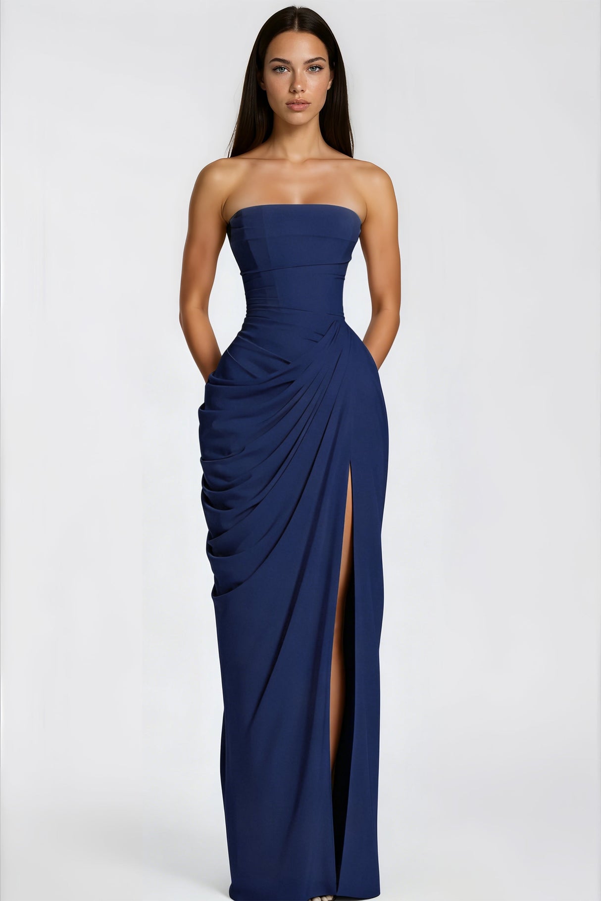 Azalée Strapless Draped High-Slit Maxi Dress
