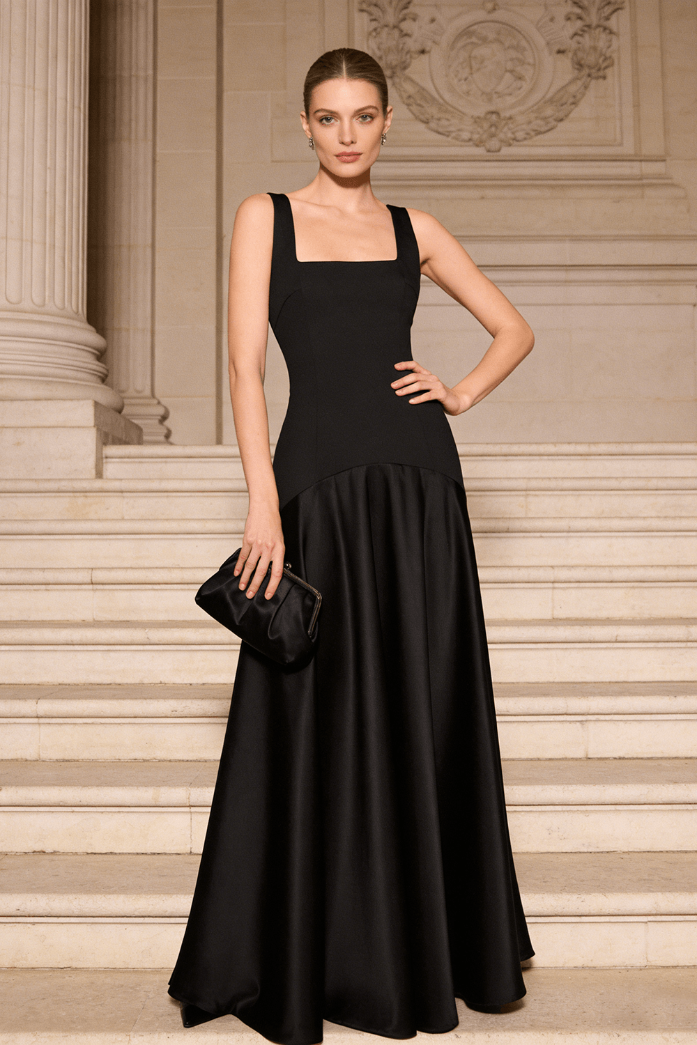 Selmori Zizanie Square Neck Sleeveless Maxi Dress Black