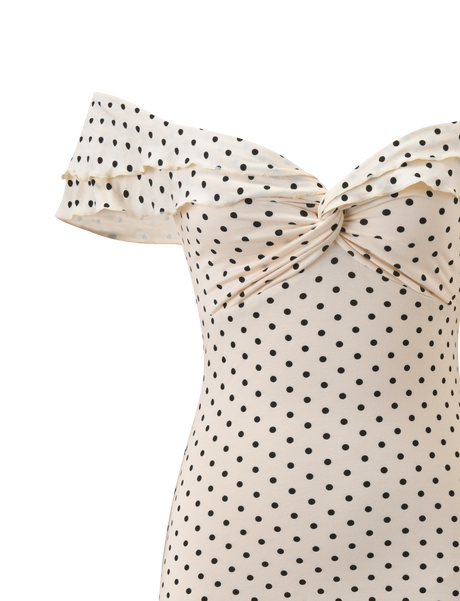 Solitude Cream Polka Dot Off Shoulder Mini Dress
