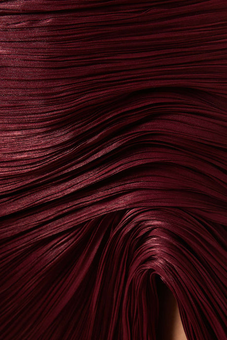 Vandale Strapless High Slit Cape Maxi Dress / Burgundy