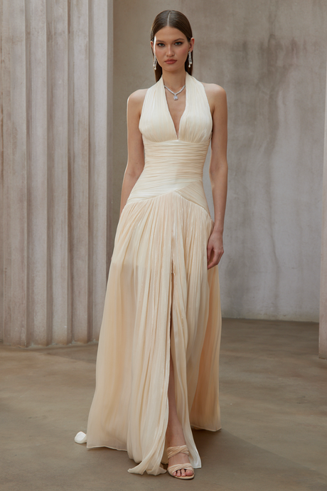 Selmori Verdelune Gathered Maxi Dress Beige