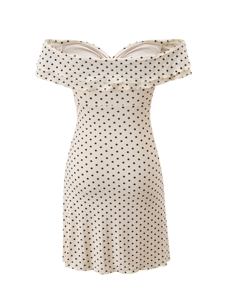 Solitude Cream Polka Dot Off Shoulder Mini Dress