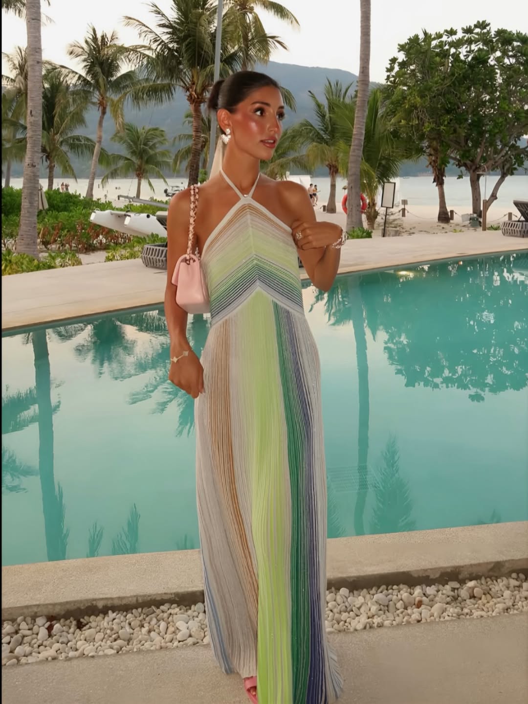 Éclipse Halter Neck Pleated Maxi Dress