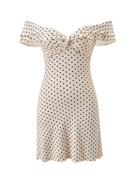 Solitude Cream Polka Dot Off Shoulder Mini Dress