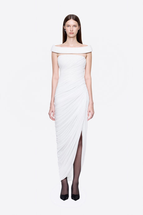 Clarté Off Shoulder Ruched Maxi Dress