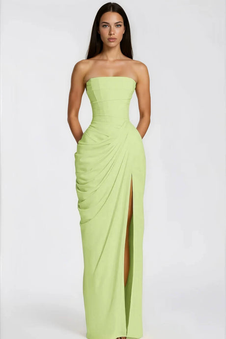 Azalée Strapless Draped High-Slit Maxi Dress