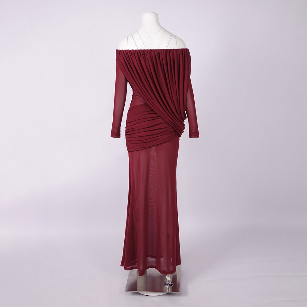 Apolline Off-Shoulder Draped Evening Maxi Dress