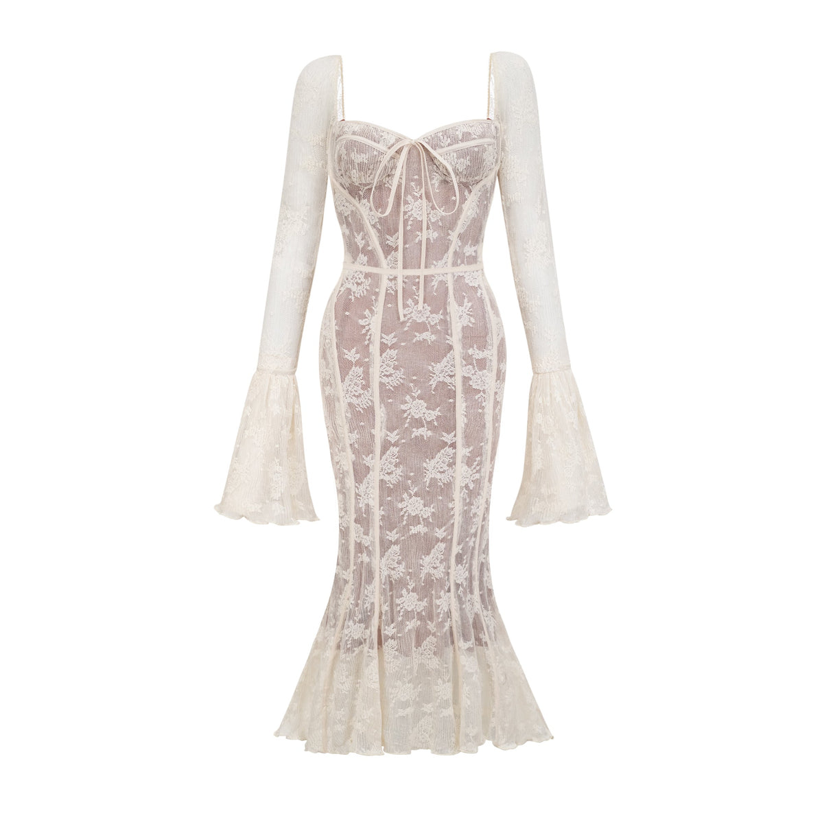 Charisme Lace Corset Bodycon Midi Dress White