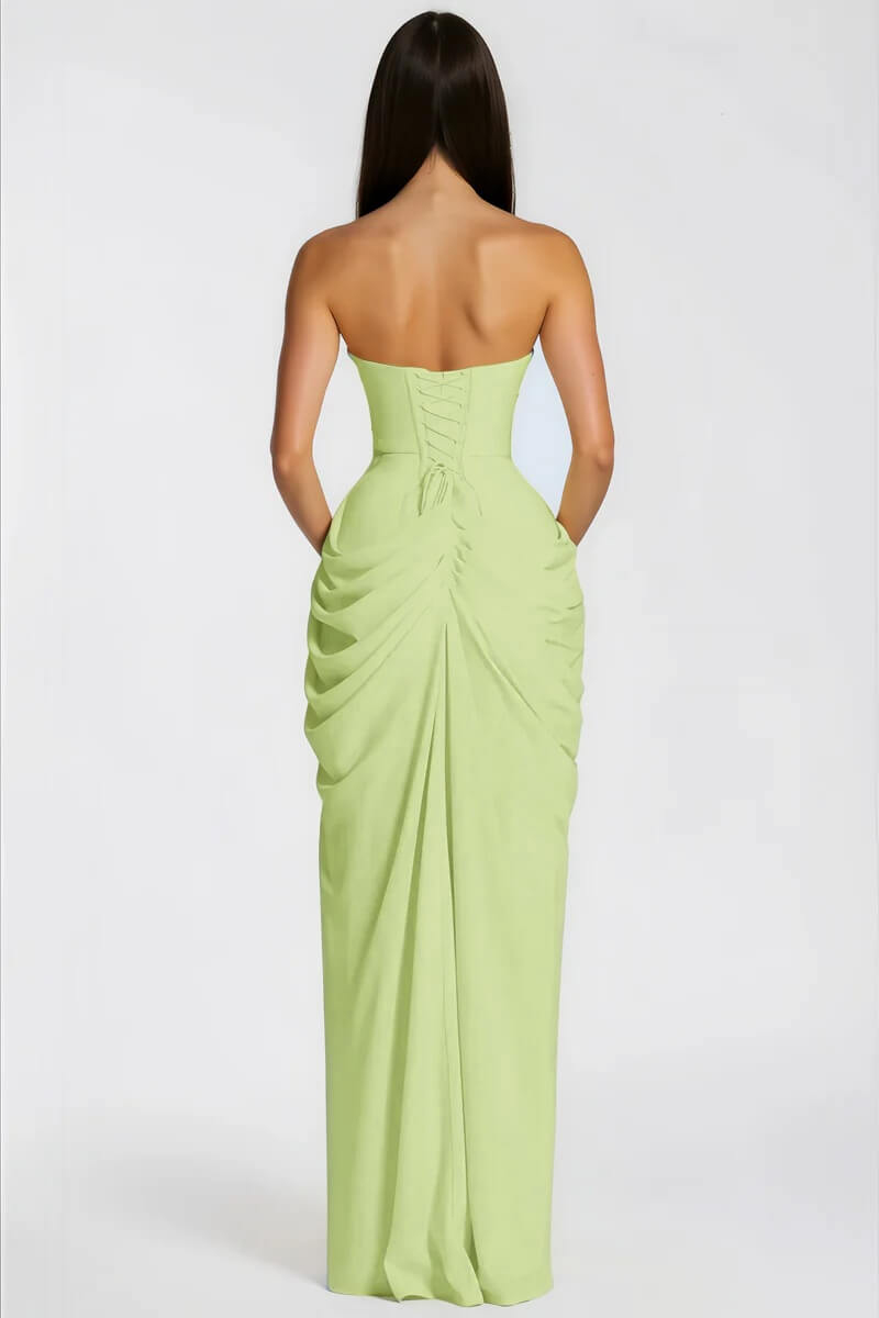 Azalée Strapless Draped High-Slit Maxi Dress / Green