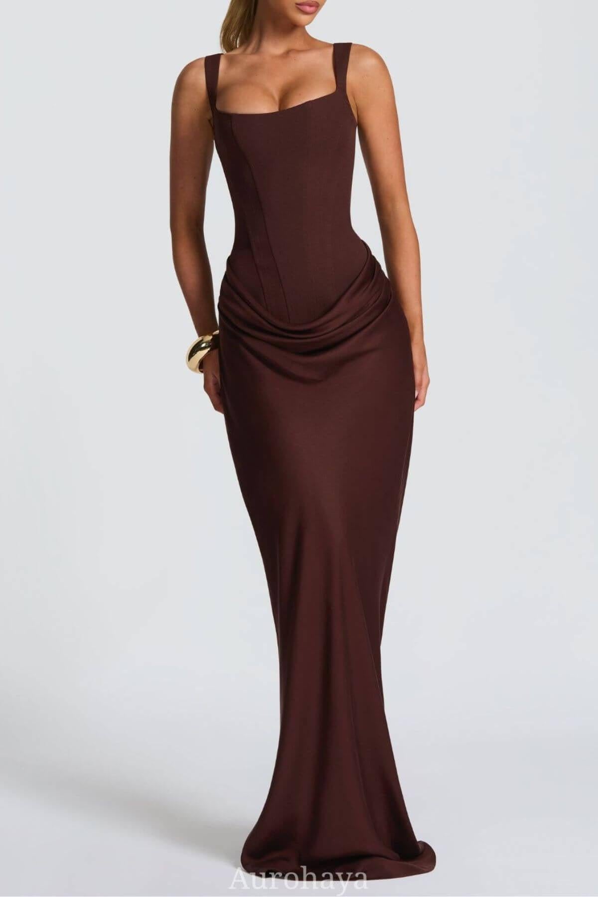 Selmori Hortense Sleeveless Square Neck Maxi Dress Brown