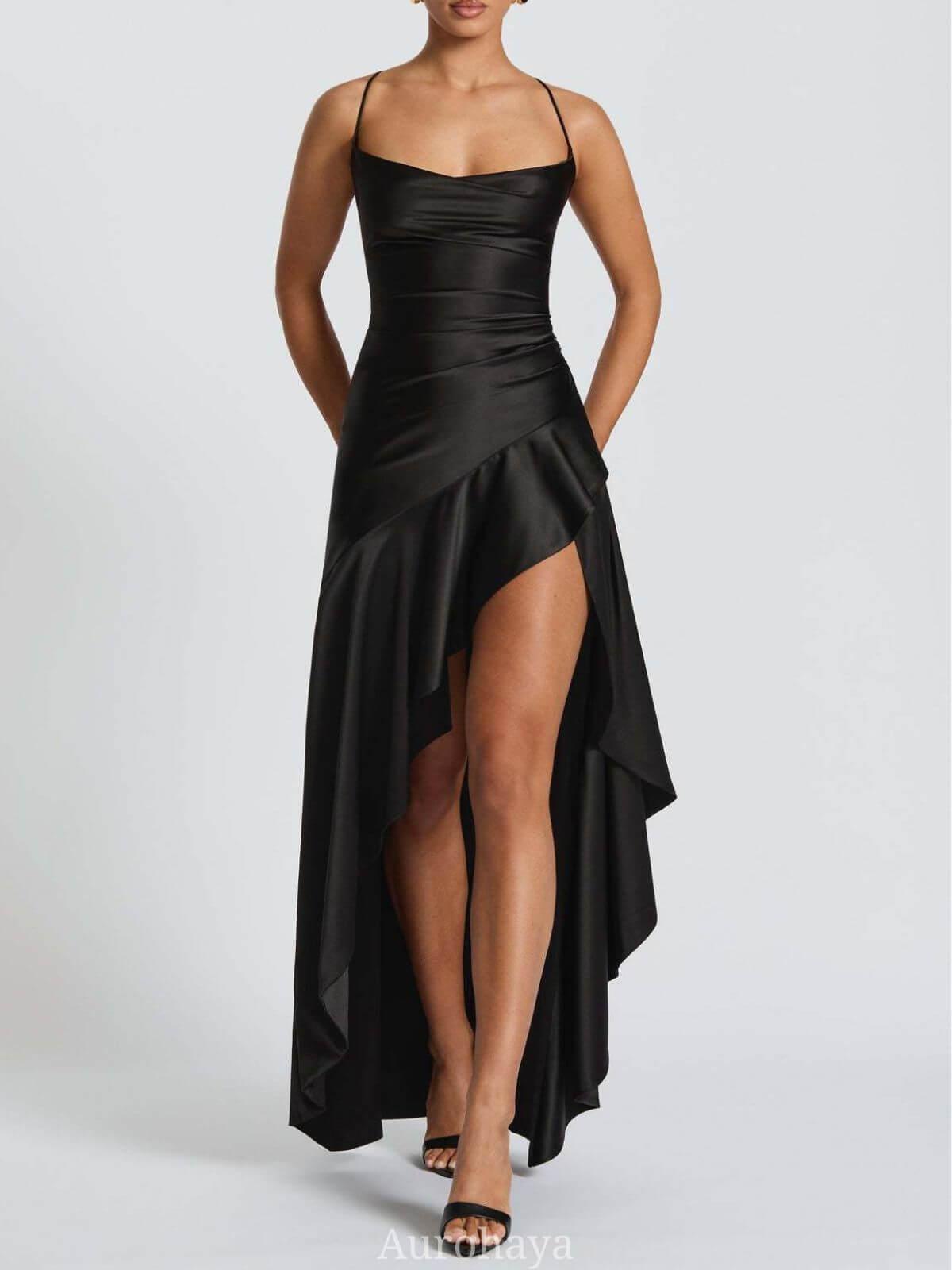 Selmori Delphine Spaghetti-Strap Ruffle Maxi Dress Black