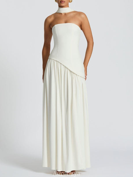 Selmori Solène Asymmetrical Maxi Gown White