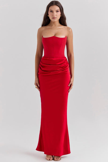 Selmori Vianne Off-Shoulder Corset Maxi Dress Red