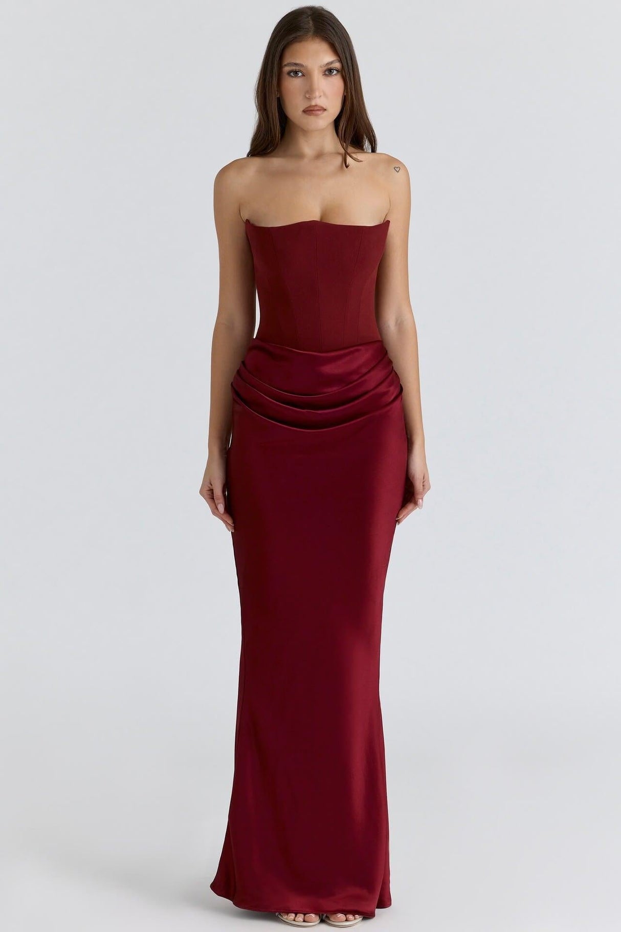 Selmori Vianne Off-Shoulder Corset Maxi Dress Wine