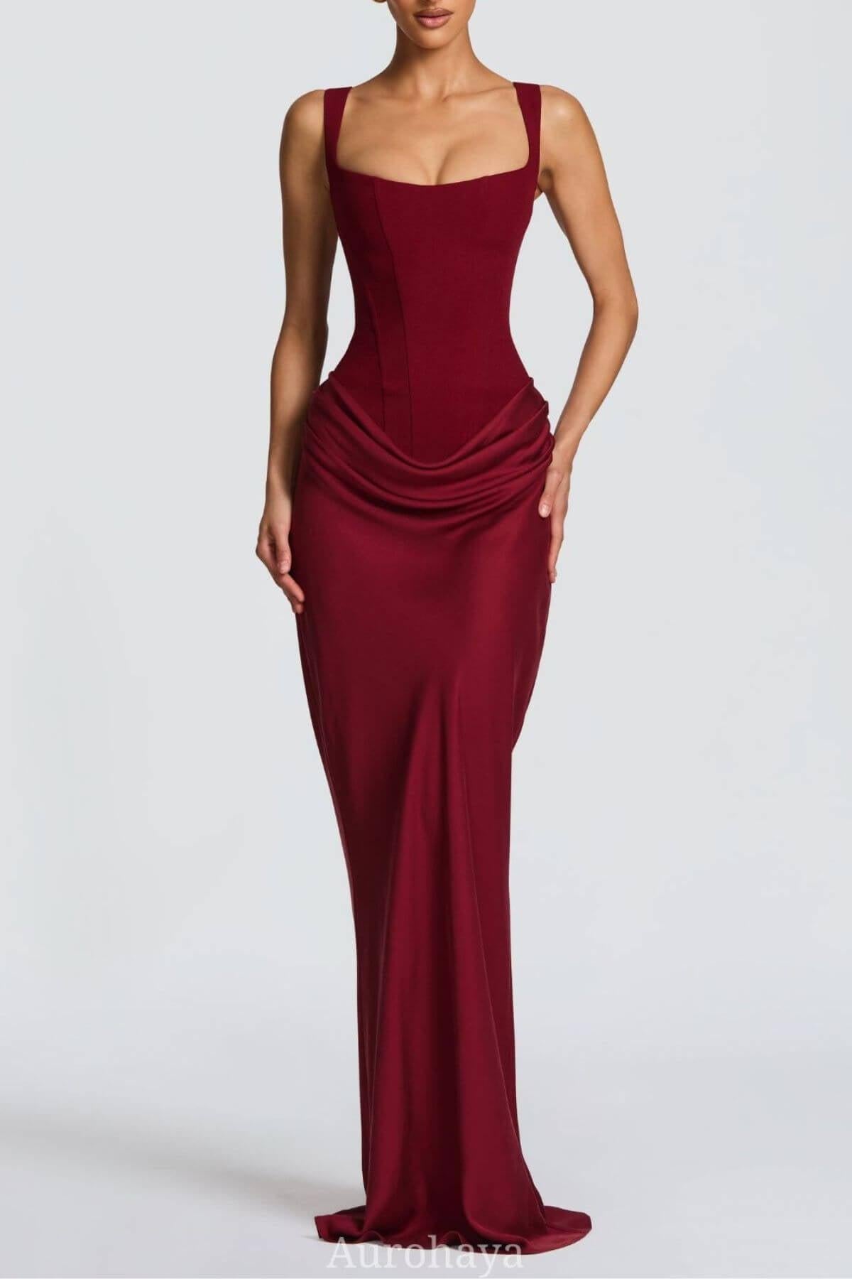 Selmori Hortense Sleeveless Square Neck Maxi Dress Burgendy