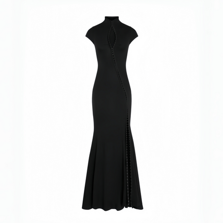 Selmori Vespera Black Keyhole Maxi Dress with High Thigh Slit