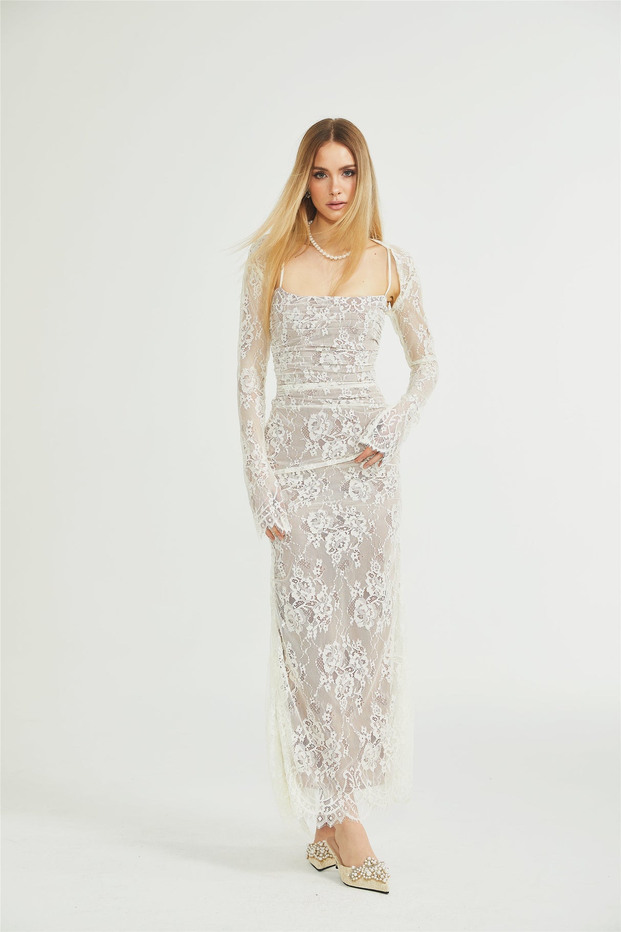 Symphonie Lace Square Neck Bodycon Maxi Dress