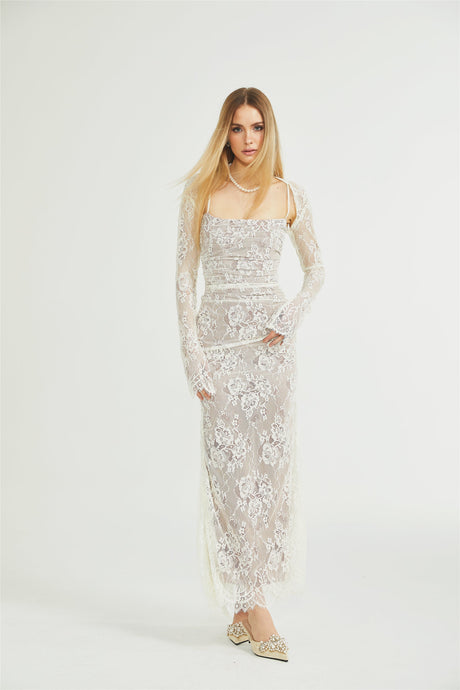 Symphonie Lace Square Neck Bodycon Maxi Dress