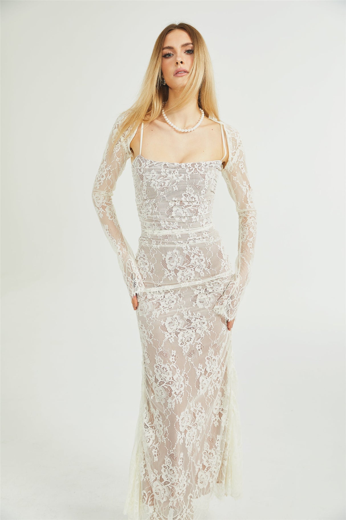 Symphonie Lace Square Neck Bodycon Maxi Dress