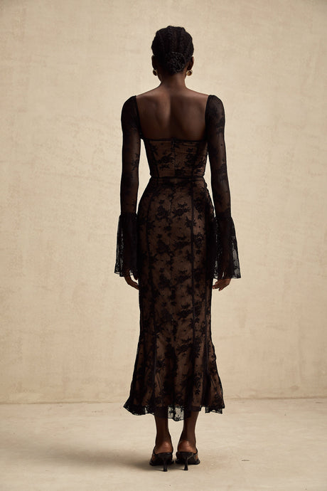 Charisme Lace Corset Bodycon Midi Dress Black