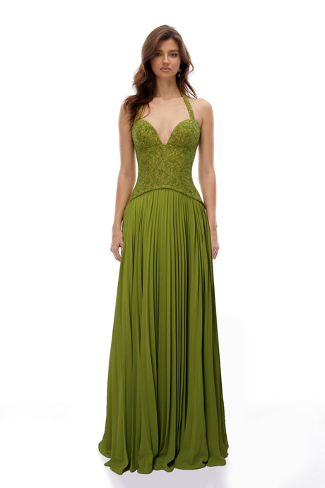 Selmori Isaline Emerald Corset Maxi Dress Green