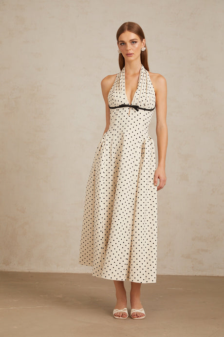Selmori Estelle White Polka Dot Midi Dress
