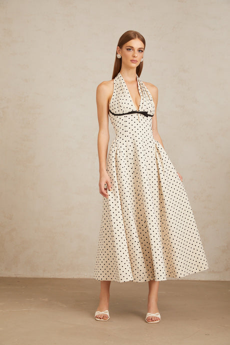 Selmori Estelle White Polka Dot Midi Dress