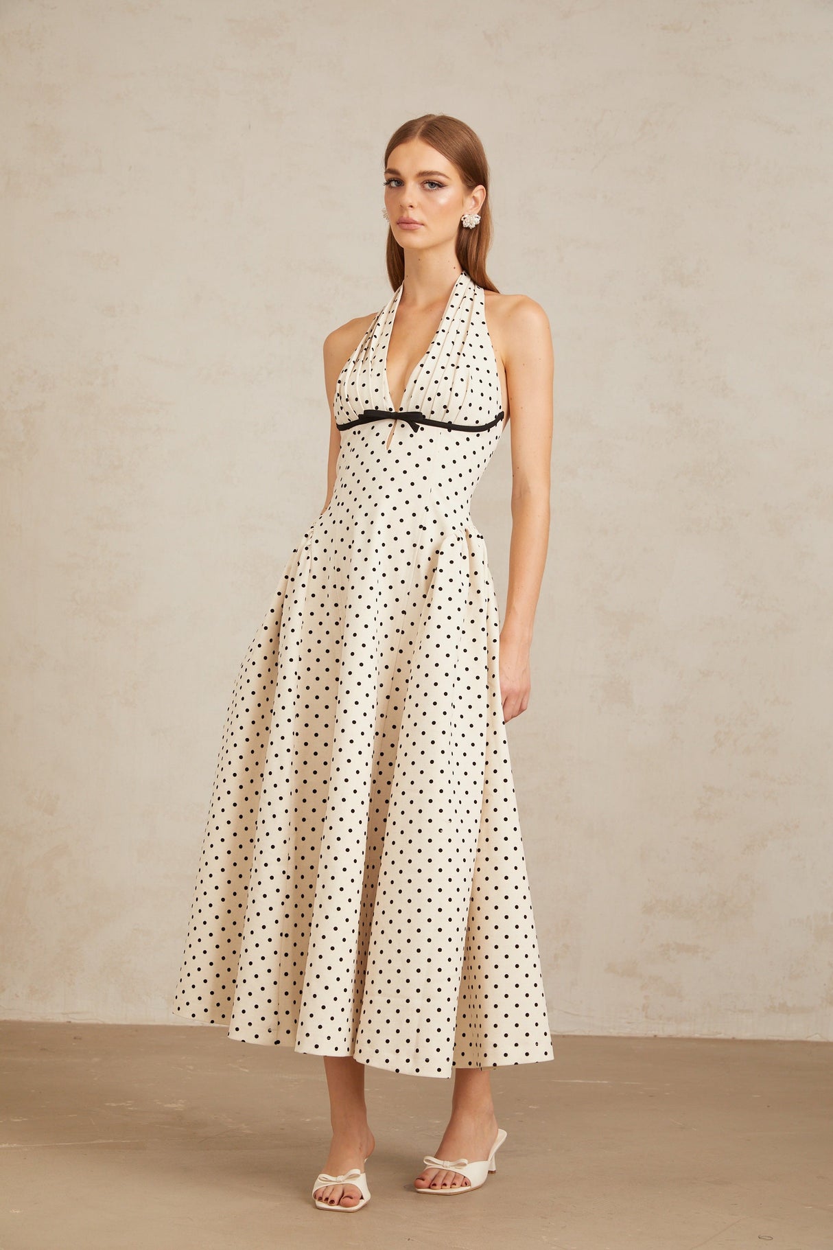 Selmori Estelle White Polka Dot Midi Dress