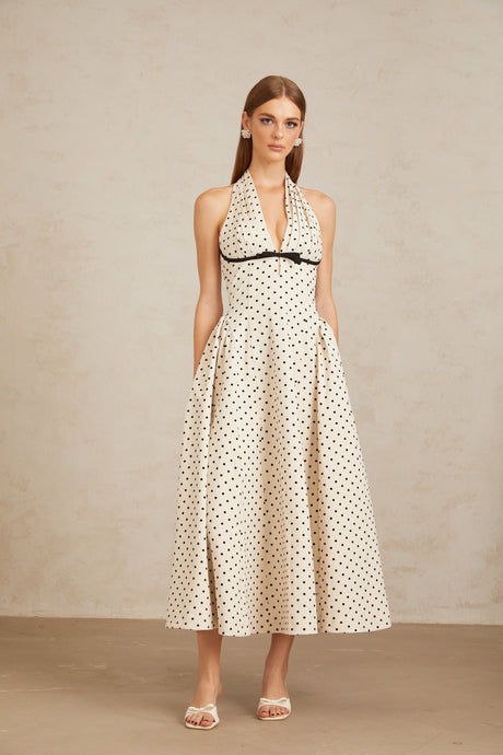 Selmori Estelle White Polka Dot Midi Dress