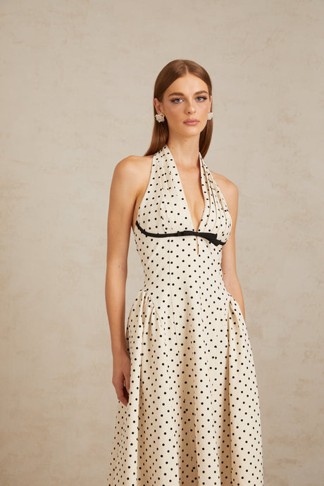 Selmori Estelle White Polka Dot Midi Dress