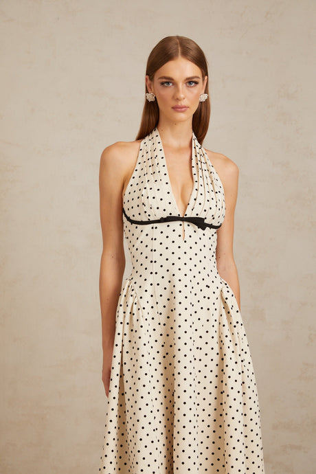 Selmori Estelle White Polka Dot Midi Dress