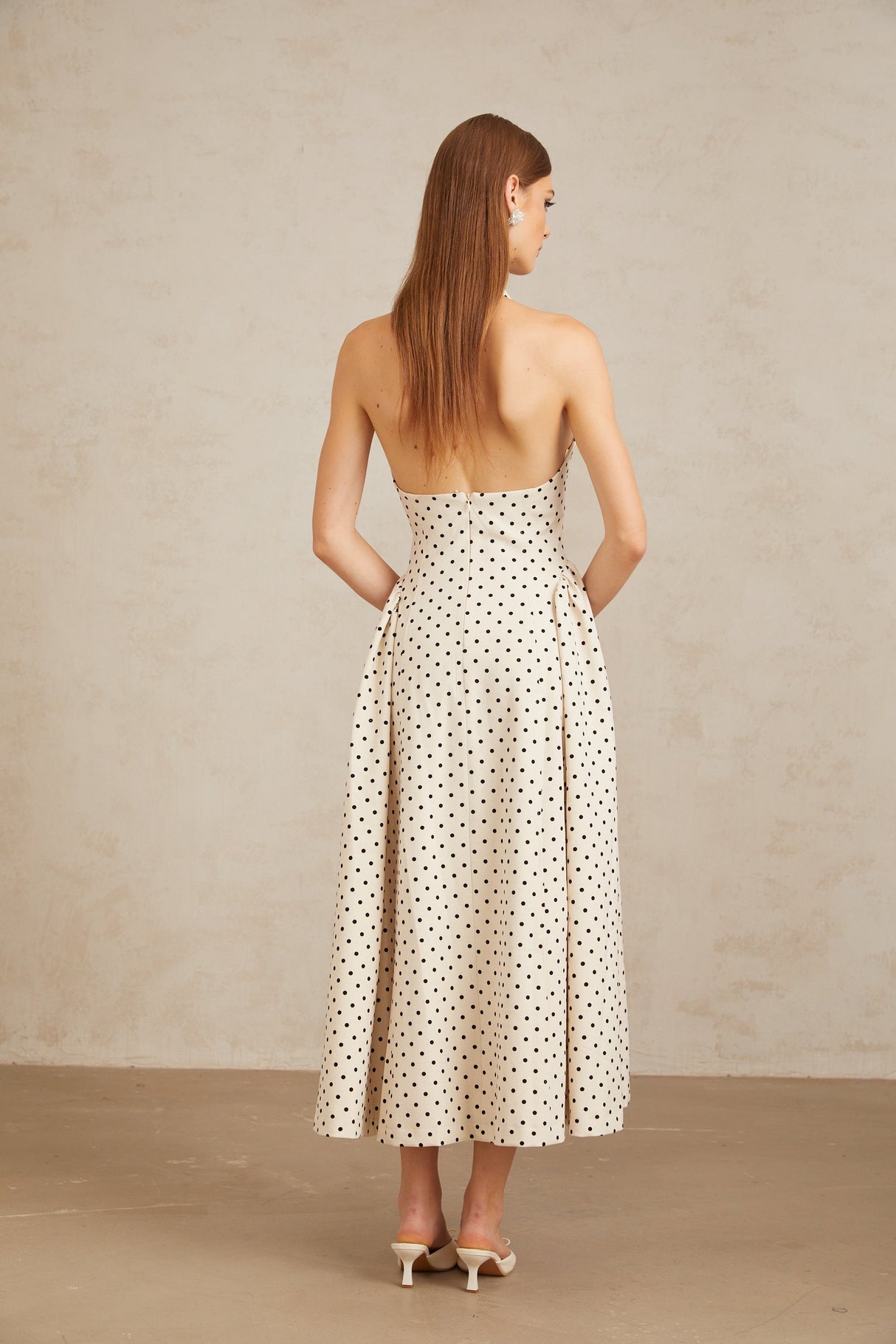 Selmori Estelle White Polka Dot Midi Dress
