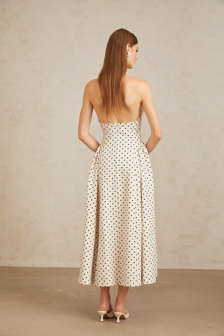 Selmori Estelle White Polka Dot Midi Dress