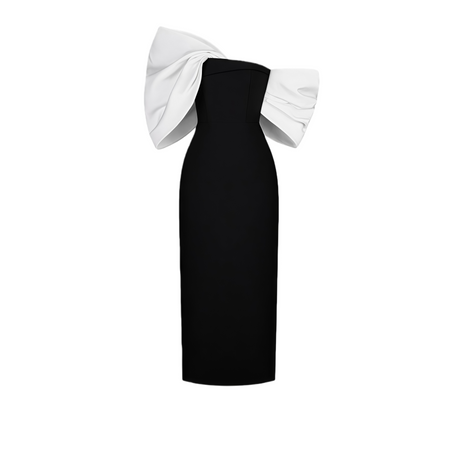 Selmori Mathilde Black Midi Dress with Asymmetrical Bow Detail