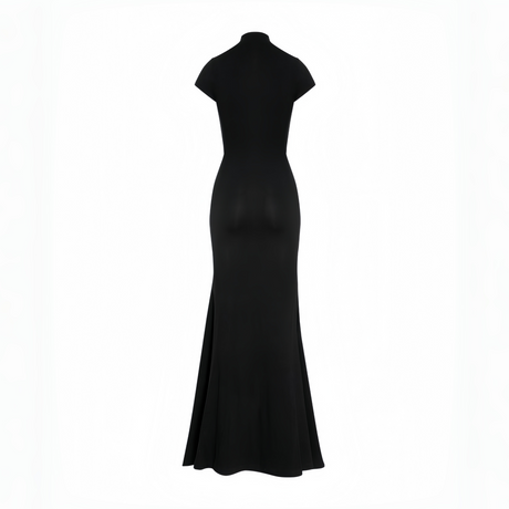 Selmori Vespera Black Keyhole Maxi Dress with High Thigh Slit