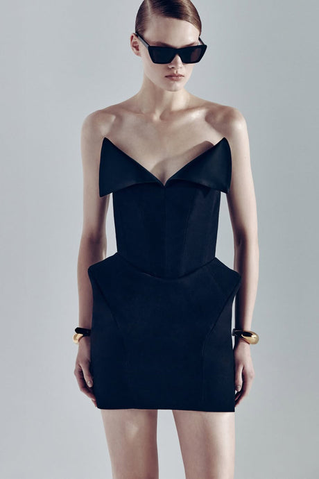 Selmori Béatrice Black Barrel Waist Corset Mini Dress Black