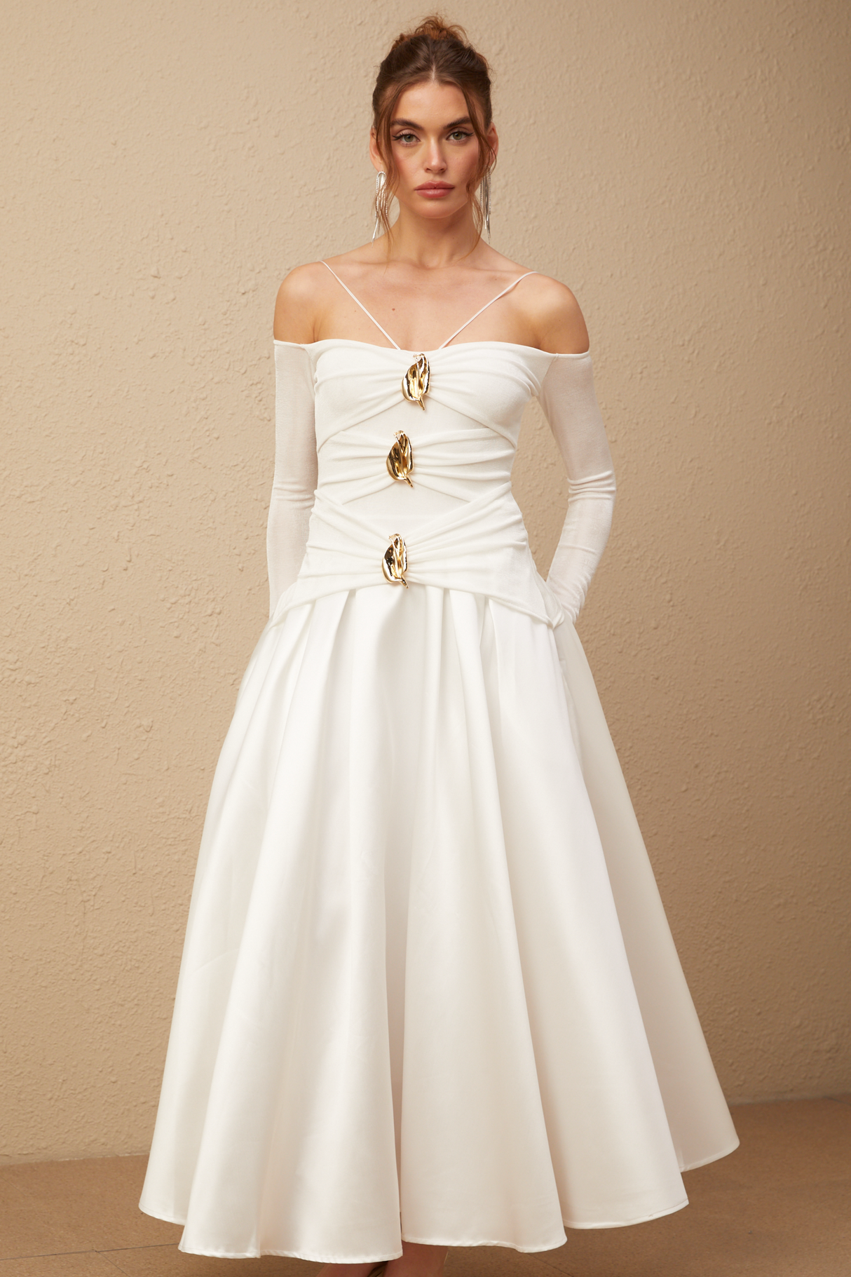 Selmori Noémie off-shoulder panelled maxi dress in White White