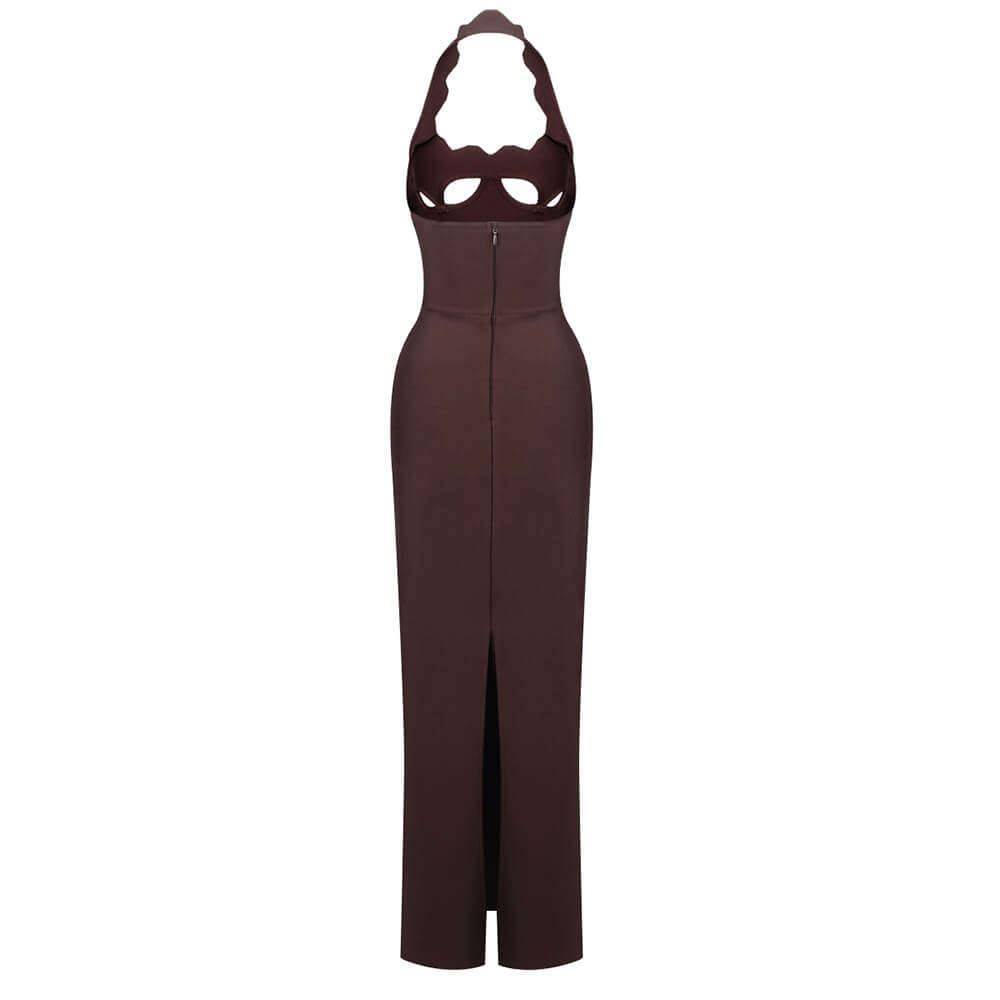 Selmori Noisette Halter Cut-Out Bodycon Maxi Dresses Brown