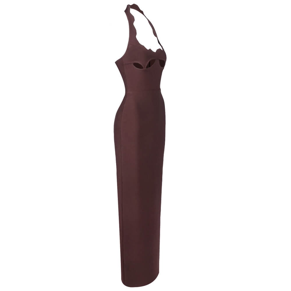 Selmori Noisette Halter Cut-Out Bodycon Maxi Dresses