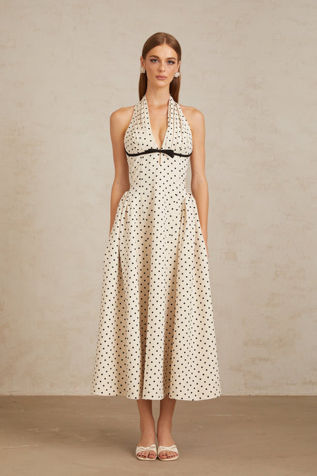 Selmori Estelle White Polka Dot Midi Dress