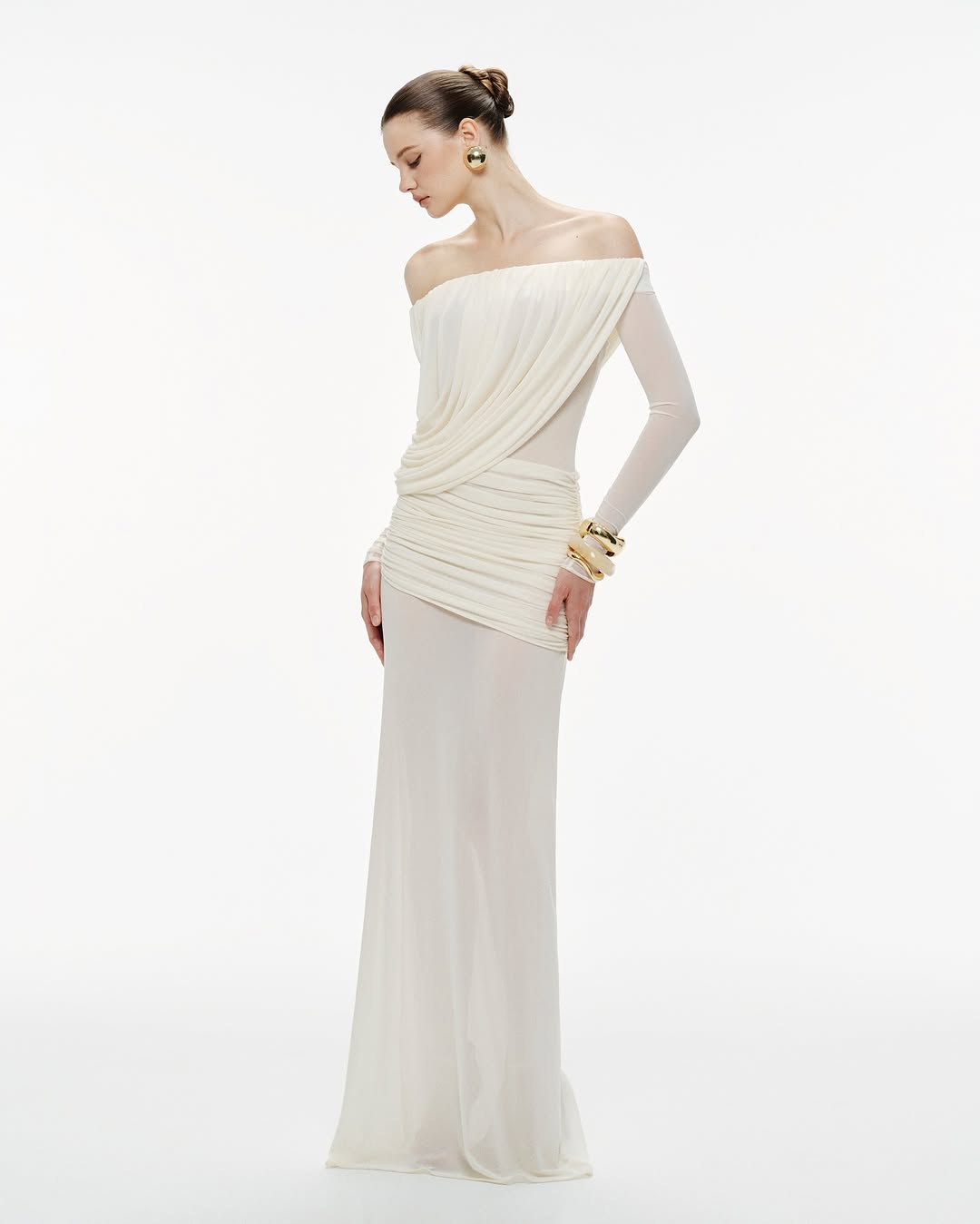 Selmori Apolline Off-Shoulder Draped Evening Maxi Dress