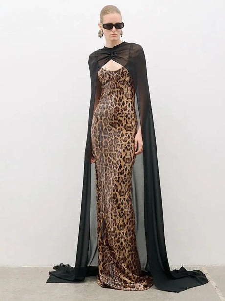 Selmori Cassandra Print Sequin Maxi Dress Yellow