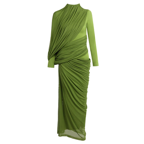 Selmori Anaëlle Draped High Neck Long Sleeve Maxi Dress Mint