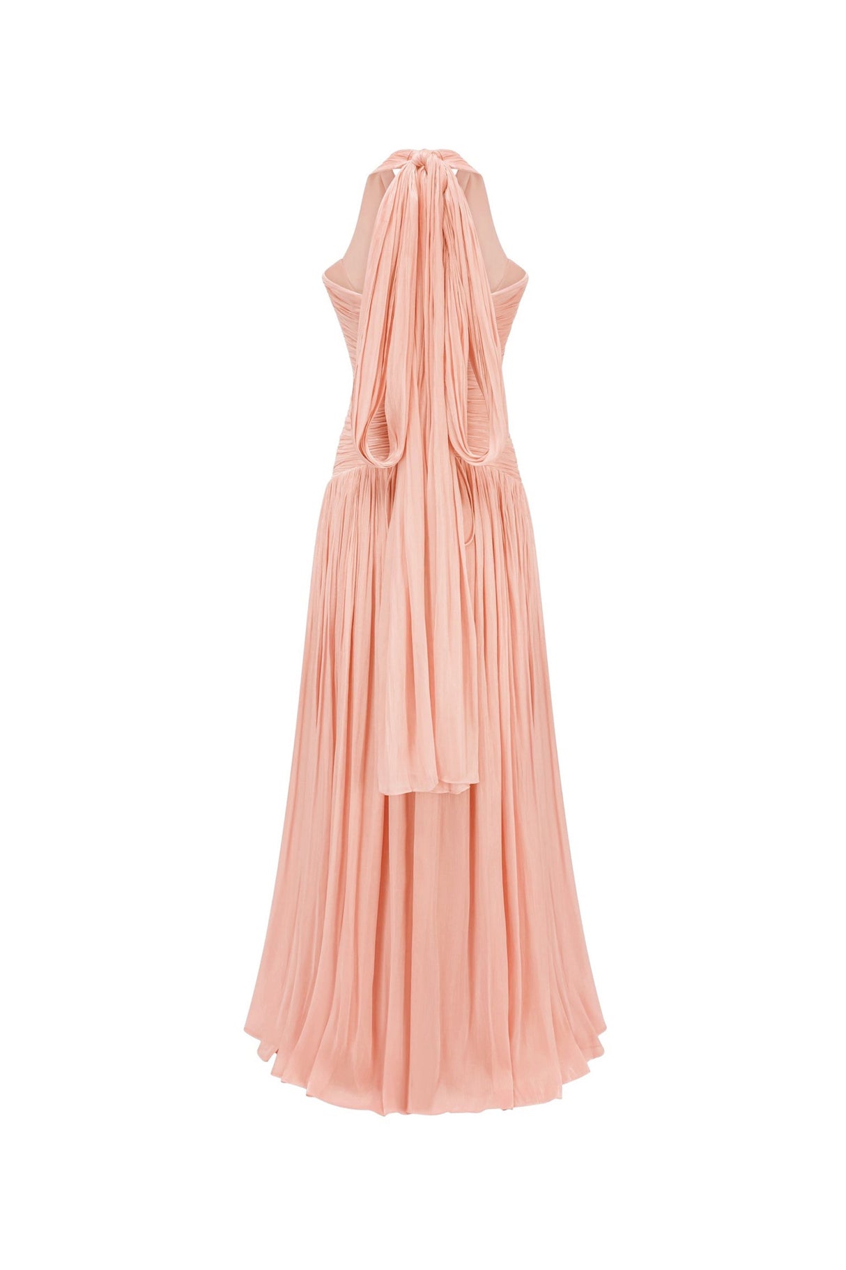 Verdelune Halter Pleated Slit Maxi Dress / Pink