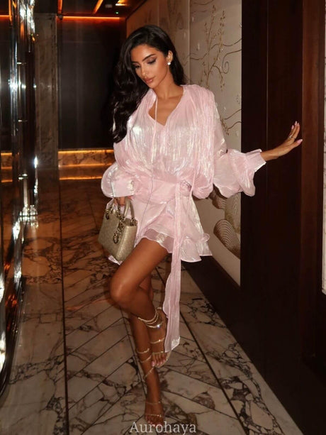 Selmori Avelisse Draped Mini Dress Pink